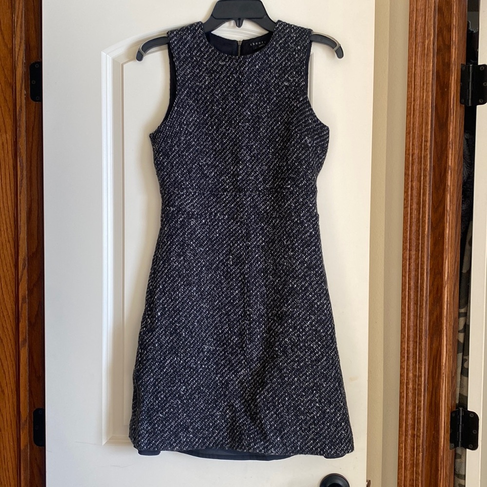 Theory Raneid Aldean Black Wool Tweed Dress